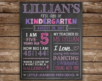 First Day of School Chalkboard Sign for a Girl, PRINTABLE First Day of School Chalkboard, Back to School Poster, Personalized Chalkboard