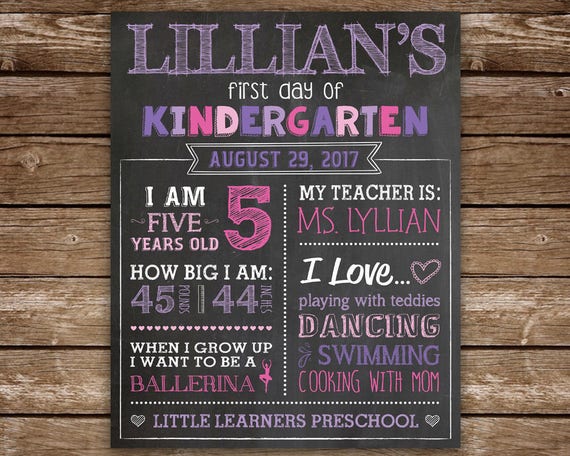 First Day of School Chalkboard Sign for a Girl, PRINTABLE First Day of School Chalkboard, Back to School Poster, Personalized Chalkboard Il_570xn