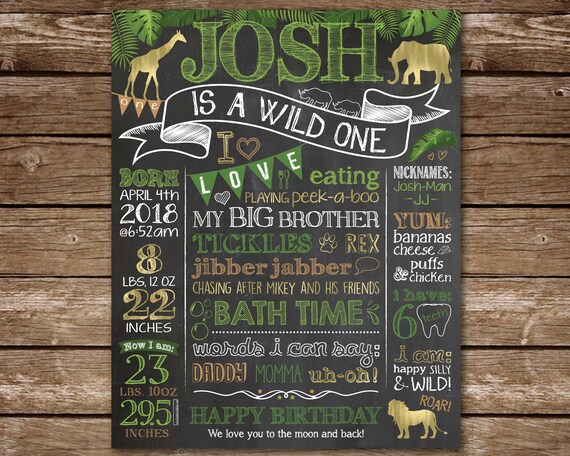 Safari Wild One Birthday Chalkboard, Jungle Safari, African Animals 1st Birthday Chalkboard, Lion, Giraffe, Elephant, PRINTABLE Il_570xn
