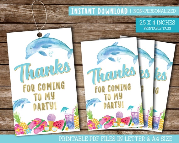 Dolphin Party Thank You Tags, Printable Dolphin Theme Favor Tags for Girls Birthday Party, Tropical Dolphin Tags, PRINTABLE Il_570xn