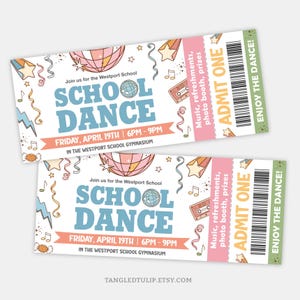 Bearbeitbare Schultanzkarten, Schultanzkartenvorlage, Schule PTA PTO-Tanzkarten zum Ausdrucken, Diskokugel, Retro-Design SPR1