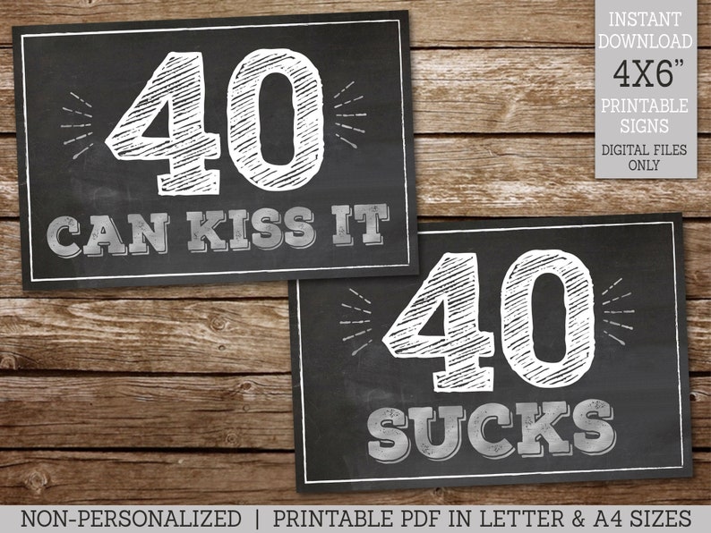 40th Birthday Signs, 40 Sucks, 40 Rocks, 40 Blows, Cheers to 40 Years, 40th Party Decor, 6 Chalkboard Style Signs Silver, PRINTABLE MS40 image 3