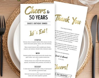 Birthday Dinner Menu | 50th Birthday Cheers Menu for Man | Printable Editable Template | Instant Download BG50