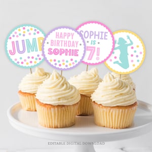 Jump-verjaardagscupcaketoppers | Aangepaste naam cupcake toppers | Afdrukbare bewerkbare sjabloon | Directe download JUM1