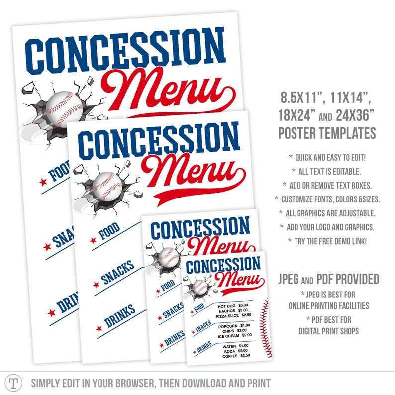 Baseball Concession Stand Menu | Baseball Snack Bar Price List ...