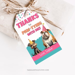 Puppy Dog Theme Birthday Favor Tags Paw-ty Thank You Tag Girl Party Hat Confetti Puppies EDITABLE Instant Download PRINTABLE PAW1