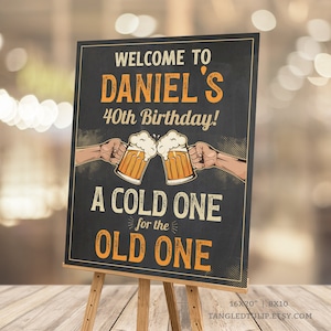 Retro Beer 40th Birthday Welcome Sign: Editable Chalkboard Party Decor (Digital Download, Printable) BV