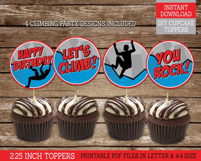 Rock Climbing Birthday Cupcake Toppers Printable Indoor Climbing Birthday Boy Party Rock Climb Party Decoration Download CL4 image 3
