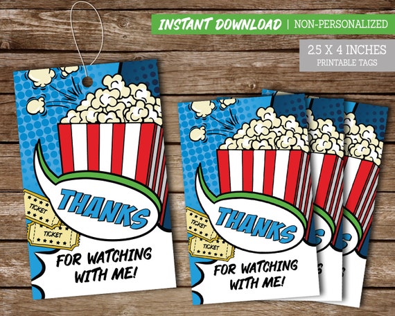 Cinema Movies Favor Tags for Boys Birthday, Movies Party Thank You Tags, PRINTABLE Favor Tags, Movies, Cinema, Popcorn Tags Il_570xn