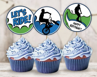 Bike Skateboarding Scooter Birthday Cupcake Toppers BMX Skater Scooting Party Decorations Download Digital PRINTABLE BS3