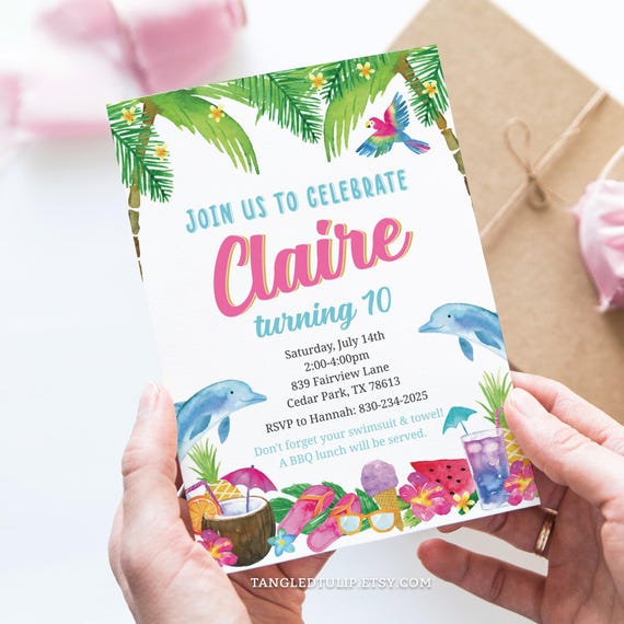 10 Einladungskarten Kindergeburtstag – Motiv Sommerparty Mit Flamingo, DIN A6, 300 G/m², Blanko Zum Ausfüllen