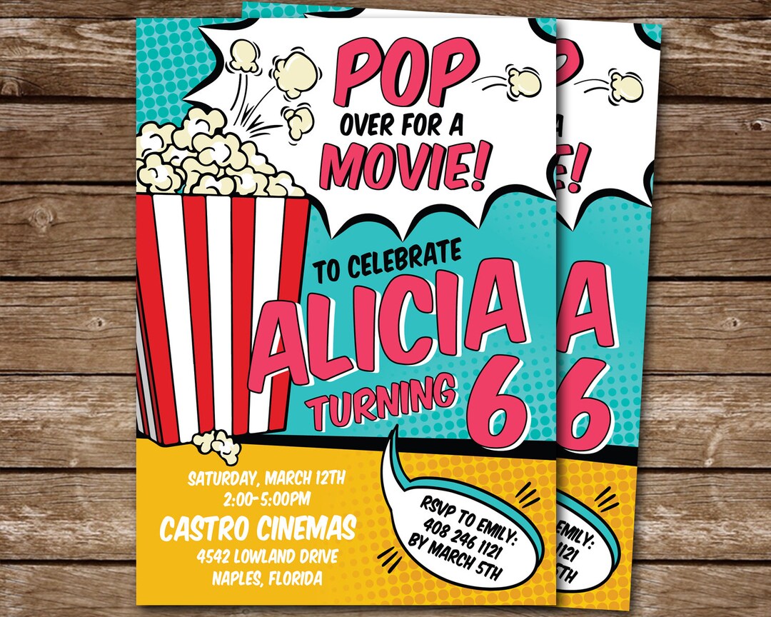 Movie Birthday Invite PRINTABLE Movies and Popcorn Birthday - Etsy