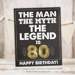 80.o signo de cumpleaños para hombres, El hombre El mito La leyenda Oro Pizarra Decoración de fiesta Descarga instantánea, IMPRIMIBLE G80