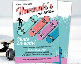 Skateboarding Birthday Invitation | Girl Skateboard Skater Birthday Party Invite | Printable Editable Template | Instant Download