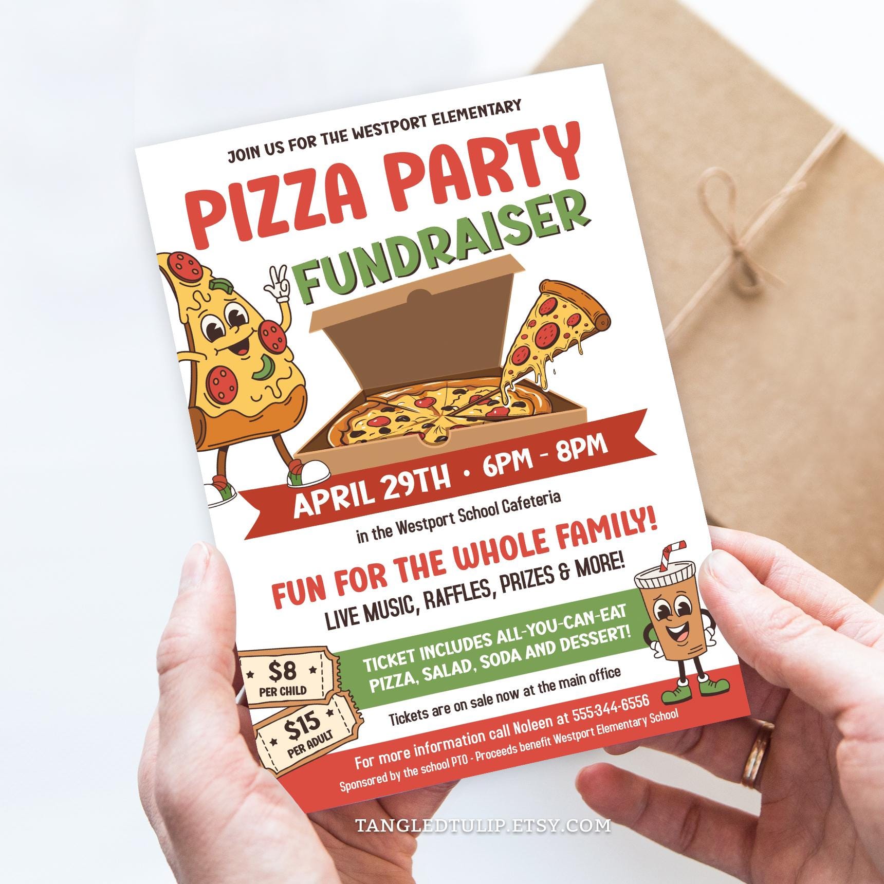 Pizza Party Raffle Editable Pizza Party Fundraiser Flyer: School PTO PTA Invite and Poster ...