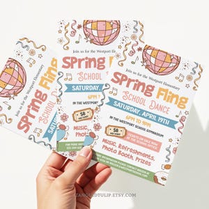 Spring Fling School Dance Flyer Invitation, Editable PTO PTA School Dance Event, Spring Event Party Invitation and Poster Template SPR1