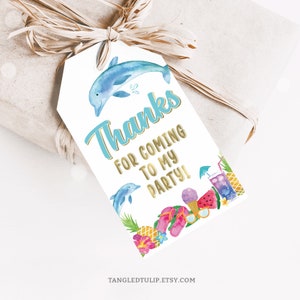 Delphin Geburtstag Danke Tags Delphin Tropisch Party Favor Tags Mädchen Splish Splash Sofort Download druckbare DO1