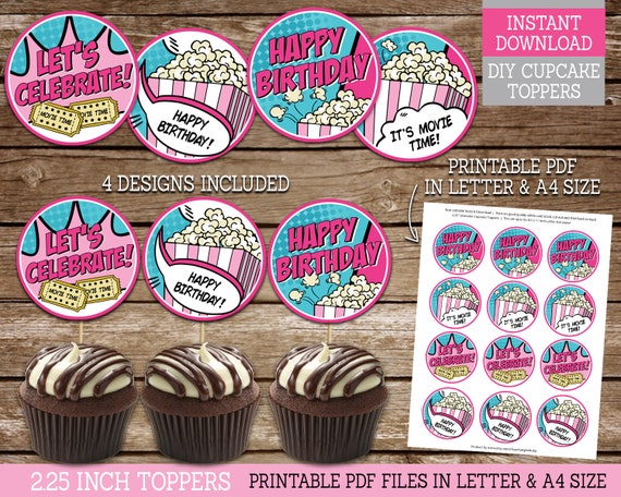 Movie Cupcake Toppers For Girls Birthday Party, PRINTABLE Movies.