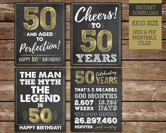 50 Aged to Perfection, Man Myth Legend is 50 PRINTABLE Signs, Happy 50th Birthday, Cheers to 50 Years, Instant Download Il_570xn