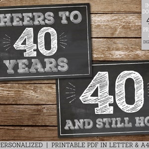 40th Birthday Signs, 40 Sucks, 40 Rocks, 40 Blows, Cheers to 40 Years, 40th Party Decor, 6 Chalkboard Style Signs Silver, PRINTABLE MS40 image 2