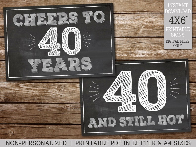 40th Birthday Signs, 40 Sucks, 40 Rocks, 40 Blows, Cheers to 40 Years, 40th Party Decor, 6 Chalkboard Style Signs Silver, PRINTABLE MS40 image 2