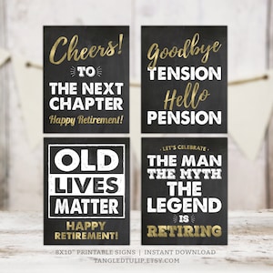 Man Retirement Party Signs: Retiring Decorations, Gold Chalkboard (Printable, Digital Download) RE1