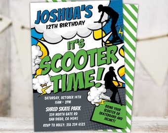 Scooter Birthday Party Invitation, It's Scooter Time! EDITABLE Party Invite, Scootering Birthday Theme, Digital Corjl Invite SC1