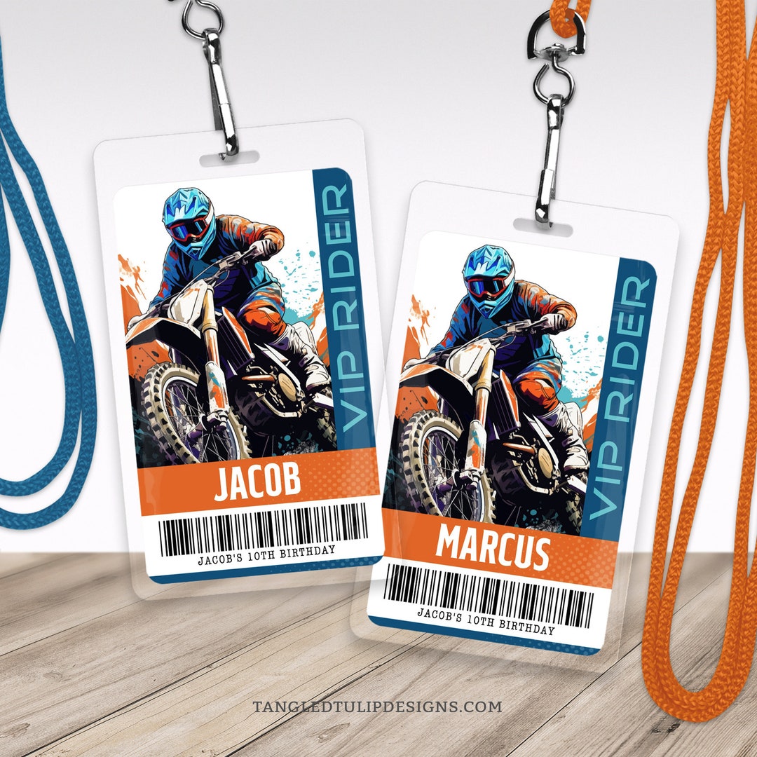 Butcombe Wave Rider Badges Motocross VIP Badge | Dirt Bike Party VIP Rider Badge | Editable ...