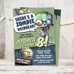 Editable Zombie Birthday Invitation: Little Zombies Outbreak Apocalypse Party Invite (Digital Download, Printable)