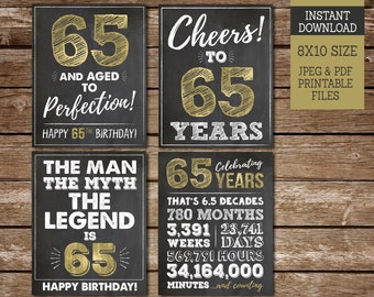 65th Birthday Sign | Man Myth Legend Party Decor | Gold Chalkboard Printable Sign | Instant Download MM