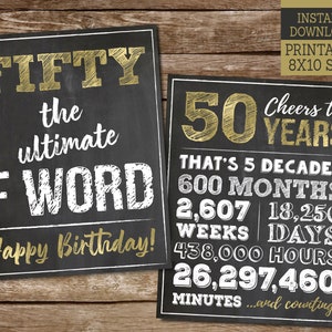 50th Birthday Sign Pack, 50th Birthday PRINTABLE Signs, Cheers to 50 ...