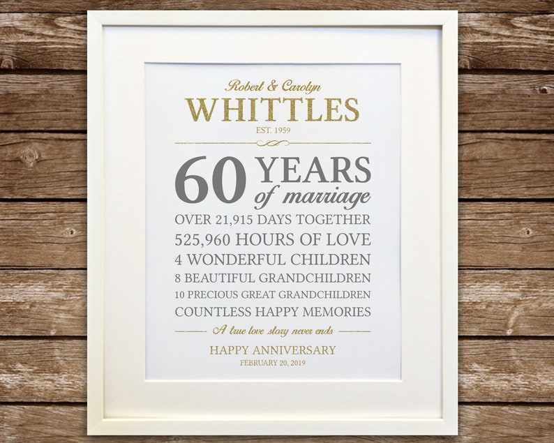 60th Anniversary Gift Diamond Anniversary Personalized 60th Etsy