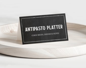 Cartes de tente avec étiquette alimentaire | Cartes de visite pour buffet de style tableau noir | Modèle modifiable imprimable | Téléchargement instantané MM