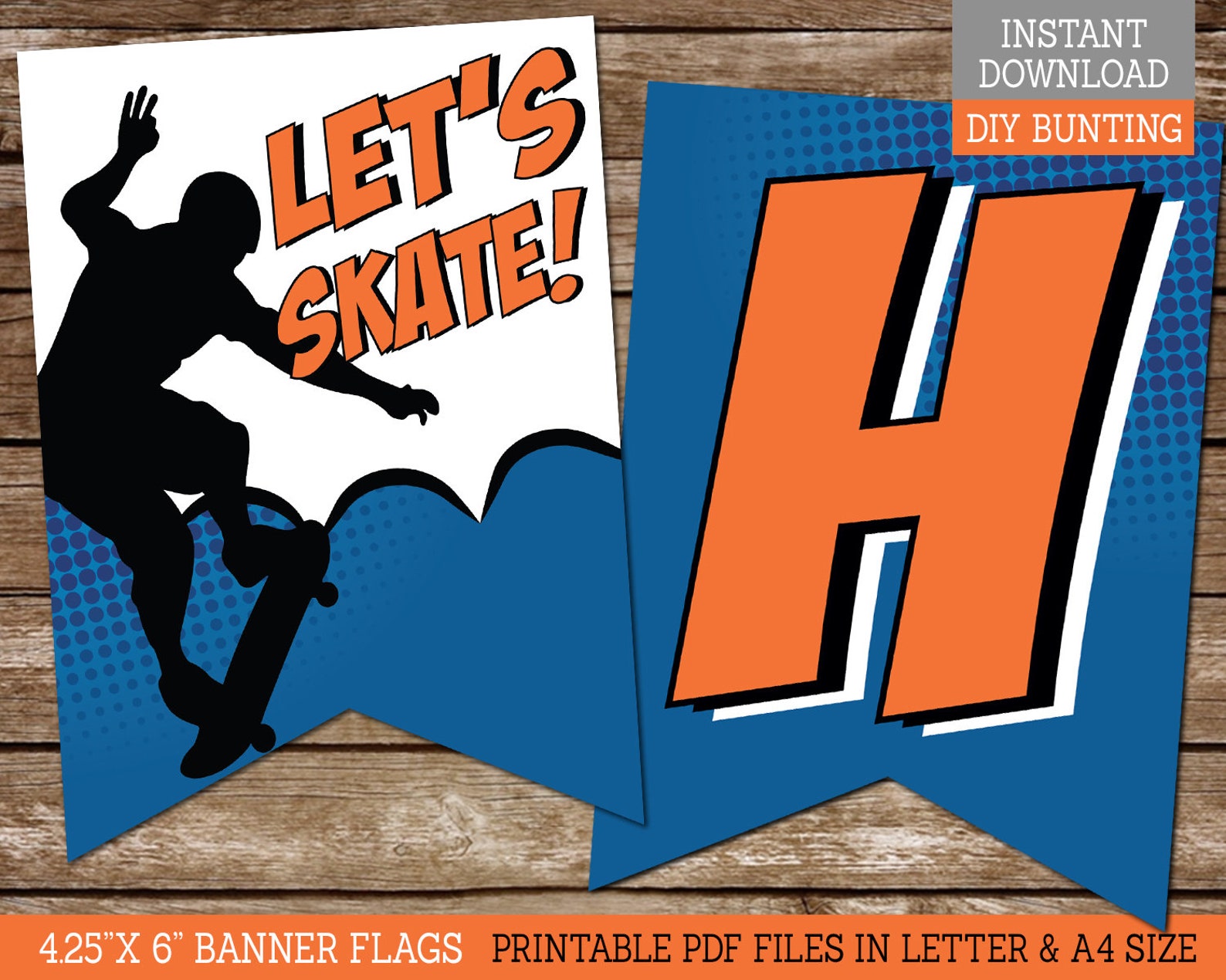 Skate Bike Scooter Happy Birthday Banner PRINTABLE Birthday Etsy