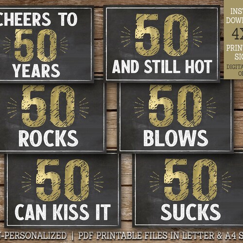 50th Birthday Signs 50 Sucks 50 Rocks 50 Blows 50 Can Kiss - Etsy