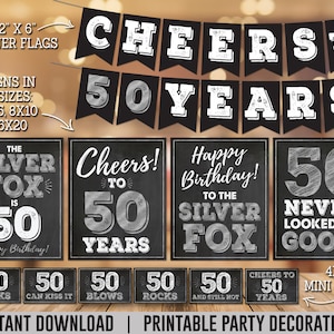 50th Birthday Party Decorations for Men, Silver Fox 50th Theme Birthday Decor, Silver Fox Birthday PRINTABLE Party Pack, Instant Download