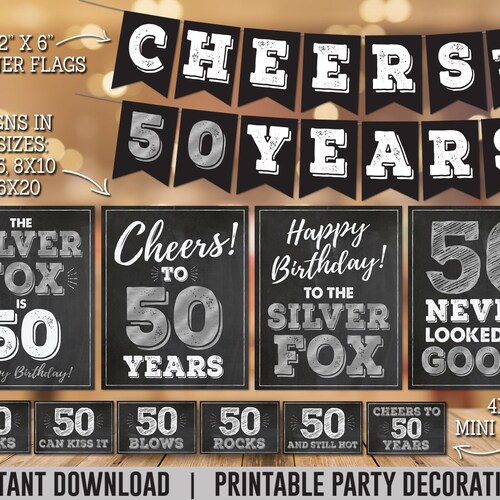 50th Birthday Party Decorations for Men PRINTABLE Cheers to - Etsy