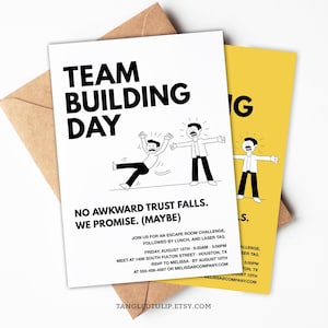 Team Building Day Invitation, Editable Corporate Team Building Invite, Funny Staff Team Building Invitation Template, Any Colors TEA1