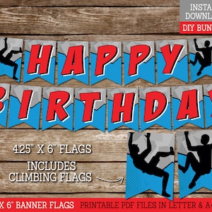 Climbing Party Happy Birthday Banner for Boys, PRINTABLE Birthday Banner for Rock Climbing Birthday Party Decor, DIY Banner, Download CL4 image 1