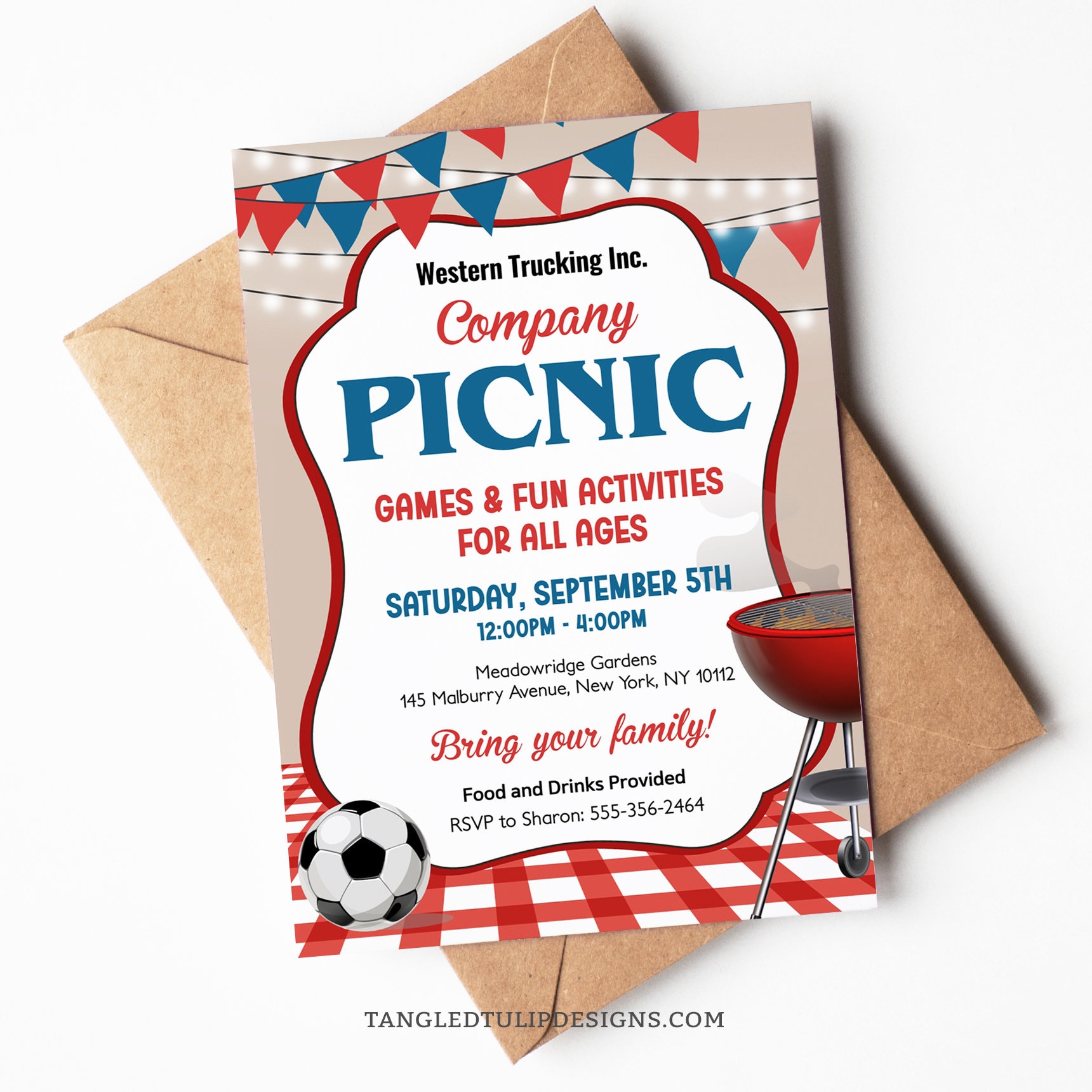 Company Picnic Invitation, Editable Template, Staff Appreciation Picnic Flyer, BBQ, Corporate Invite, Red, Blue, Corjl