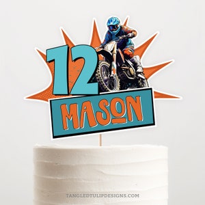 Editable Dirt Bike Birthday Cake Topper, Printable Motocross Cake Topper, Motorbike Cake Topper Template, Digital Download, Corjl