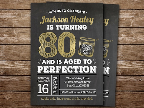 80th Birthday Invitation for Man, PRINTABLE Aged To Perfection 80th Birthday Whiskey Theme Invite 80th 70th Any Age, Digital Invitation Il_570xn