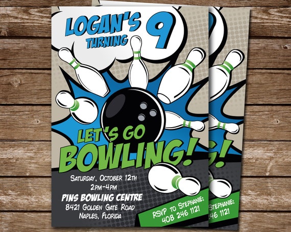 Bowling Birthday Invitation for Kids, Bowling Party Invitation, Tenpin Bowling Digital Printable Invite, Personalized Il_570xn