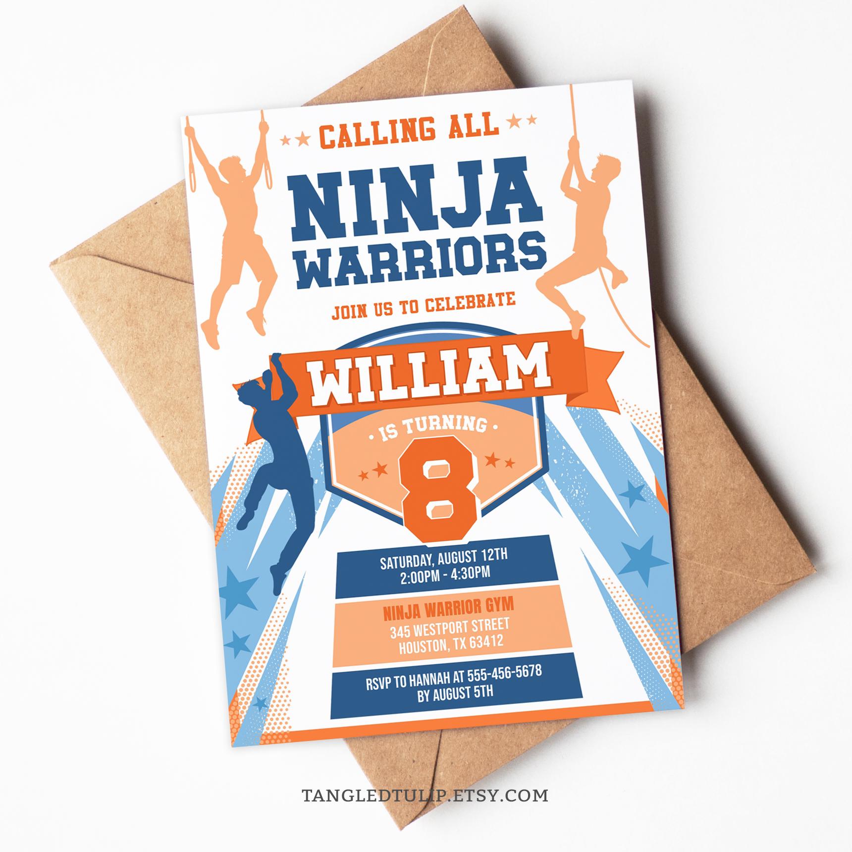 Editable Ninja Warrior Birthday Invitation, Ninja Warrior Party Invite, Boy Ninja Warrior Obstacles Invitation Template NIN2