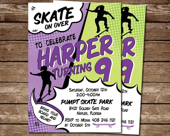 Skater Girl Birthday Invitation, Skateboarding Girls Party Invite PRINTABLE, Skateboard Sk8 Party, Digital Birthday Party Il_570xn