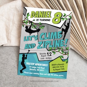 Ziplining Birthday Invitation for Boys, Climb & Zipline Party Editable Invite, Instant Download Ziplining Party Invite, Edit in Corjl BZ2