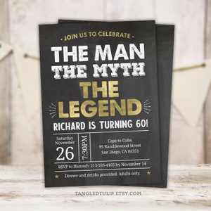 Editable 60th Birthday Invitation The Man The Myth The Legend Party Invite Gold Chalkboard Instant Download PRINTABLE Corjl BG60