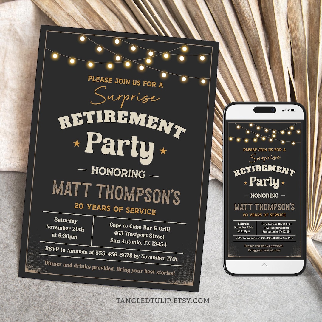 Surprise Retirement Invitation | Man Surprise Retirement Party Invite ...