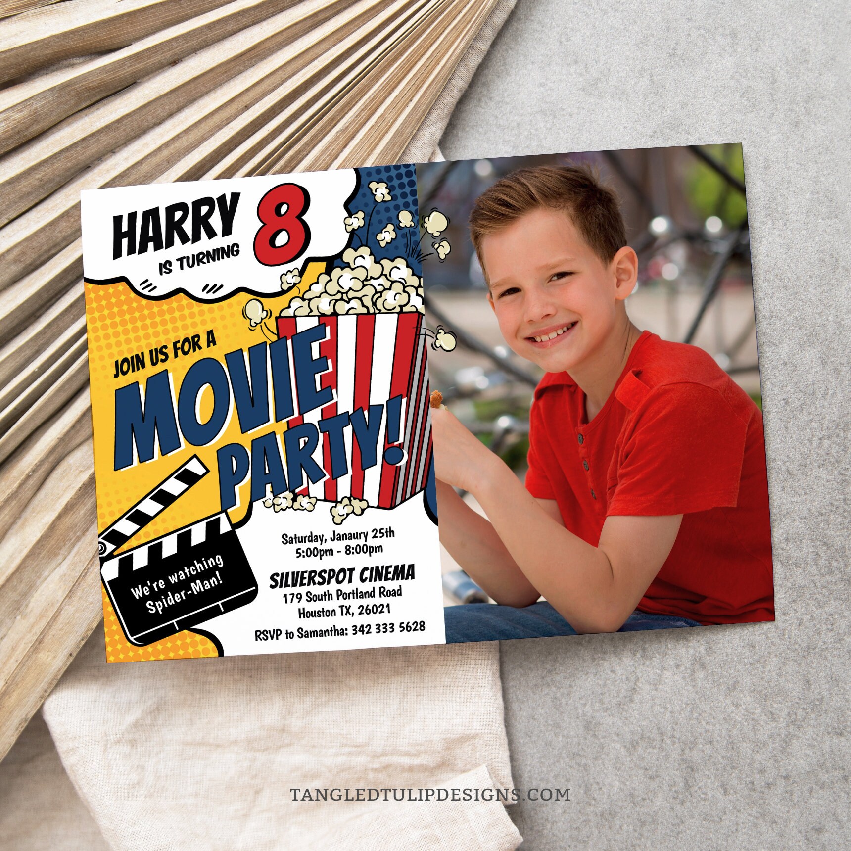 Movie Birthday Invitation | Boy Movies Popcorn Birthday Party Invite ...