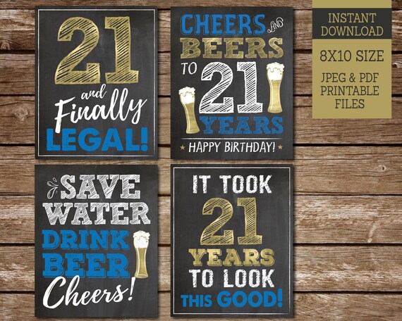 21st Birthday Signs Gold Blue Chalkboard Man 21st Birthday Party